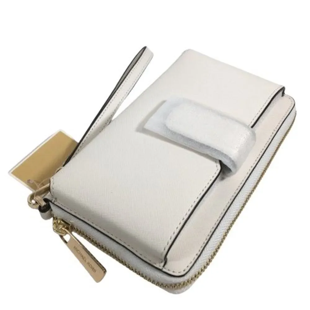 Michael Kors Phone Case Wristlet Wallet Jet Set Travel Leather Zip Optic White